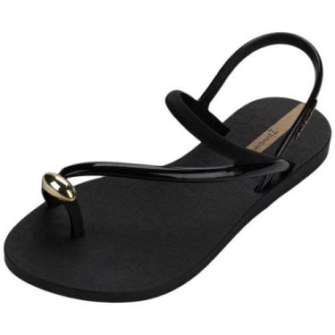 Imagem de Sandália Feminina Rasteira Pedraria Chic Glam Ring Ipanema, Preto, Beg