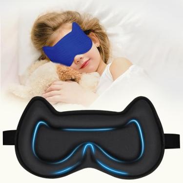Imagem de Pyopbow Máscara De Dormir Infantil: Com Contorno 3D, Venda E Alça Ajustável, Capa Para Meninos, Meninas Adolescentes, Espuma Viscoelástica Sem Pressão (Azul Royal)