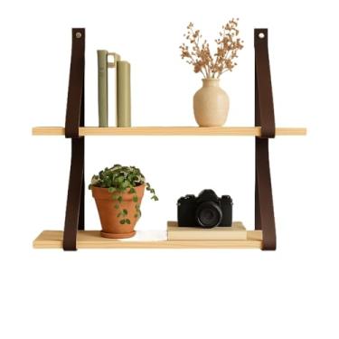 Imagem de Prateleiras em pinus e alças de couro(Marrom,60)