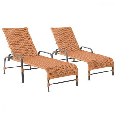Imagem de 2 Espreguiçadeiras Reclinavel Catar Preto Corda Nautica Terra Cota