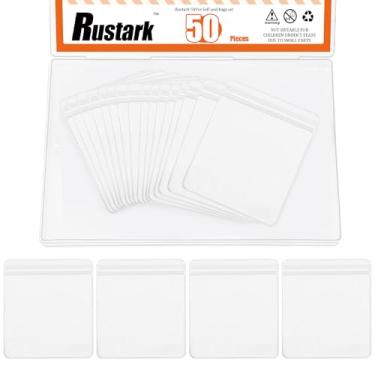 Imagem de Rustark 50 unidades de sacos de celofane autovedantes 10,5 x 10,8 cm/4,13 x 4,25 polegadas, sacos autoadesivos com mangas autoadesivas, bolsa de guloseimas para alimentos e violoncelo para festa de