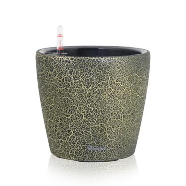 Imagem de Dexceder Vaso autoirrigável de 22 x 20 cm, design de vaso interno, vaso de flores de mesa espesso com indicador de nível de água (rachadura dourada preta)