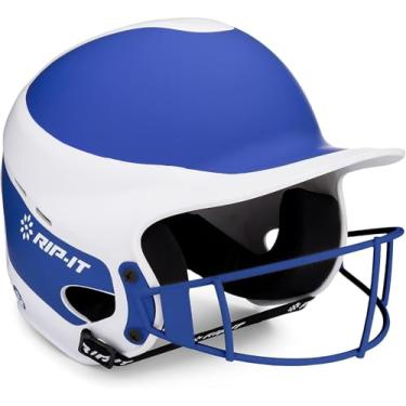 Imagem de RIP-IT , Capacete De Rebatidas De Softball Vision Pro Com Máscara Facial, Fosco, Dois Tons Royal M/L, Equipamento Esportivo Leve Para Mulheres