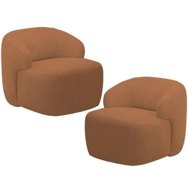 Imagem de Kit 02 Poltronas Decorativa Fixa Orgânica Para Sala Living Barolo L06 Bouclê Terracota - Gtdnexxus