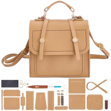 Imagem de WEBEEDY Kit de fabricação de bolsa de ombro de couro faça você mesmo, kit completo de costura com alças e alças de bolsa, faça você mesmo sua própria bolsa de alça para mulheres, presente de viagem
