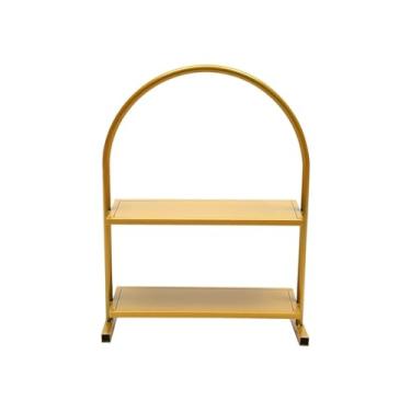 Imagem de Suporte de bolo de metal de 2 camadas para exibição de sobremesa prato de sobremesa festa de casamento cupcake exibição arco dourado suporte de bolo prato de bolo doces cupcake sobremesa prateleiras