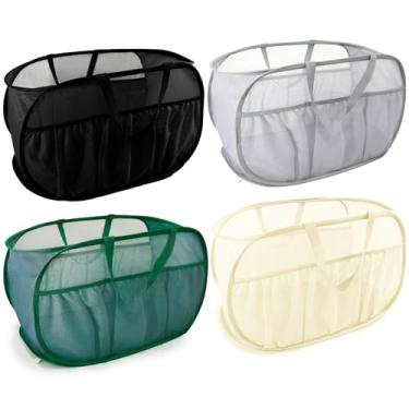 Imagem de Cestos de roupa suja dobráveis, cesto de roupa suja pop-up atualizado com sacos convenientes, cesta de roupa dobrável de malha leve, fácil de transportar cestos de roupas para lavanderia, dormitório