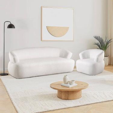 Imagem de Conjunto 1 Sofá Orgânico 200cm e 1 Poltrona Base Giratória e Orgânica Zoe Espresso Móveis Off White