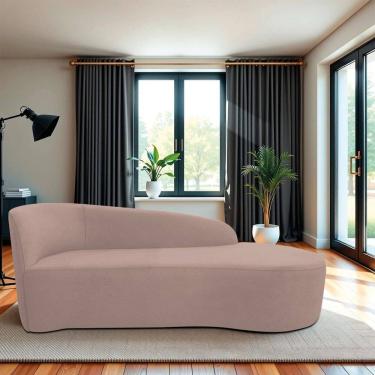 Imagem de Recamier Curvo Orgânico 140cm 2 Lugares Lado Direito para Sala de Estar em Linho Paris Rose