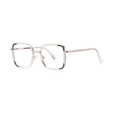 Imagem de Armação de óculos anti-luz azul masculina e feminina de metal grande (4)