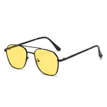 Imagem de Óculos de sol com armação de metal, óculos de sol fashion com proteção UV, lentes fashion, óculos de sol de metal, preto e amarelo, 141 mm