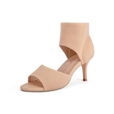 Imagem de SICARE Sandálias femininas de salto agulha sexy de 7,6 cm com bico aberto, salto alto, elástico, sem fecho, sapatos confortáveis para formatura, festa e trabalho, Nude/6,9 cm, 41
