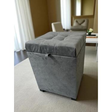 Imagem de Puff Baú Siena, 36x36x47 cm, Suede Cinza, Assento Estofado com Armazenamento