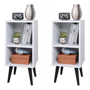 Imagem de Kit Conjunto 2 Mesa De Cabeceira Mudo Charme Retro Com Nicho Quarto Cama (Branco)