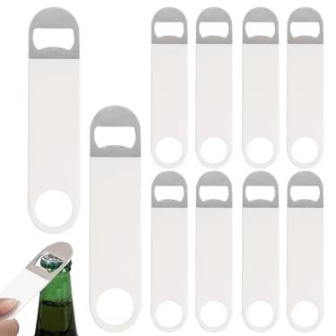 Imagem de Uumitty 10 pacotes de abridores de garrafa de cerveja planos de aço inoxidável, abridor de garrafas com alça revestida de borracha, abridores de garrafas de lâmina de barra, branco