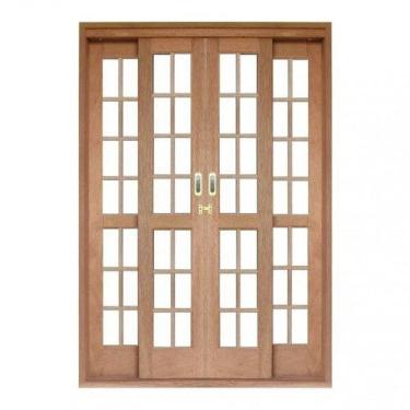 Imagem de Porta de Correr Quadriculado 4 Folhas Cedro Arana 215cmx160cmx14cm Mad