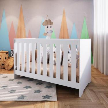 Imagem de Berço Infantil Cama 3 Em 1 Multifuncional 133cm Com Regulagem De Altura E Grade Em Mdf Quarto De Bebê Branco