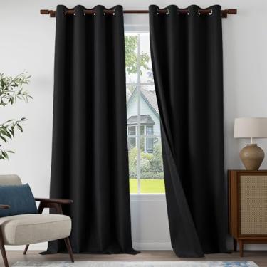 Imagem de Cortinas blackout 100% extra de comprimento 300 cm de comprimento conjunto de 2 painéis para sala de estar, quarto, cortinas leves com ilhós, proteção total de privacidade, preto, 132 cm L x 304,8 cm