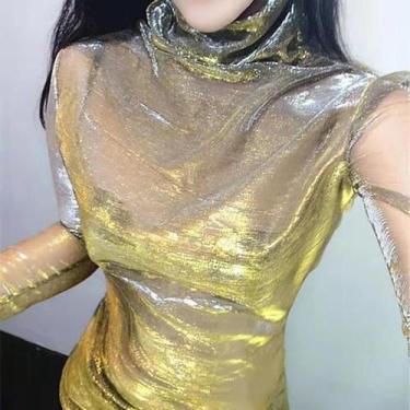 Imagem de Blusa Feminina Sexy de Malha Transparente com Manga Comprida - Degradê