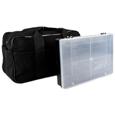 Imagem de Kit Bolsa Organizadora de Mão + Separador Plástico com Divisórias e Tampa Pescaria Artesanato Costura Reforçada Leve Nü Bag