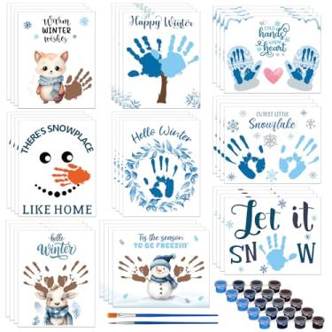 Imagem de AmazingSpark 36 Pcs Winter Snowman Handprint Art Crafts DIY Kit 8 x 10 Inches DIY Card Making Kit with Paint Brushes Make Your Own Christmas Gifts for Classroom Home Fun Activity