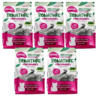 Imagem de Areia De Mandioca Para Gatos Performance 4kg Kit 5Un - Wisecat