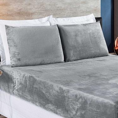 Imagem de Jogo de Cama Lençol BiaSoft Casal Padrão Manta Flannel Toque Extra Macio 03 Peças - Cinza
