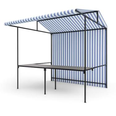 Imagem de Lona Para Cobertura de Barraca De Feira Impermeável Listrada Azul e Branca 2x4m 330 Micras- Não acompanha estrutura.