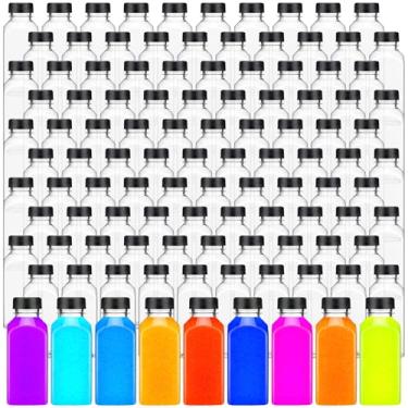 Imagem de Zhehao 200 unidades de garrafas de suco vazias de plástico de 293 ml com tampas recipientes quadrados transparentes para bebidas pequenas garrafas de suco de PET reutilizáveis com tampas, garrafas