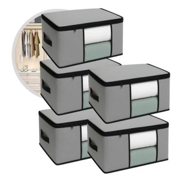 Imagem de VB HOME ORGANIZADORES, Kit 5 Organizadores Anti Mofo Edredom Toalhas Roupas De Cama Travesseiros Multiuso Tnt 45x45x20 Cinza