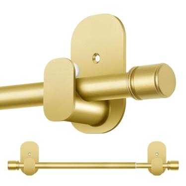Imagem de Hastes de cortina sem perfuração de 81 a 132 cm, HOTOZON 5/8 polegadas sem furadeira para janelas de 100 a 137 cm (1 a 1,4 m), varão pequeno ajustável para locatários para cortinas leves, dourado