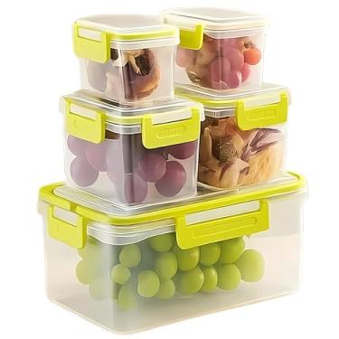 Imagem de Conjunto 5 Potes Plástico com Tampa e Cesto Interno Sortido – Organizadores Empilháveis com Vedação Hermética, Ideal para Frutas, Legumes e Grãos – Livre de BPA