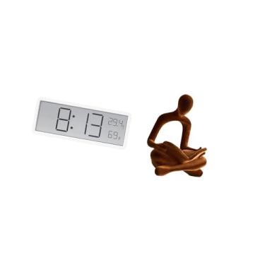 Imagem de Fenteer Relógio de Parede Digital, Relógio de Mesa, Estatueta Humana, Estátua de Pensador Abstrato, Multiuso, Grande Exibição, Temperatura, Umidade, Arte, Col