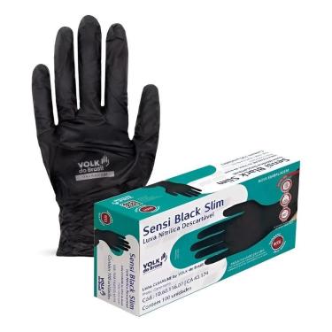 Imagem de Luva Procedimento Nitrílica Preta Descartável Caixa 1 Preto