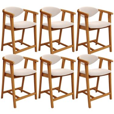 Imagem de Kit 06 Banquetas Baixa Cozinha Sala de Jantar Bancada Cecília L02 Suede Bege - Lyam Decor