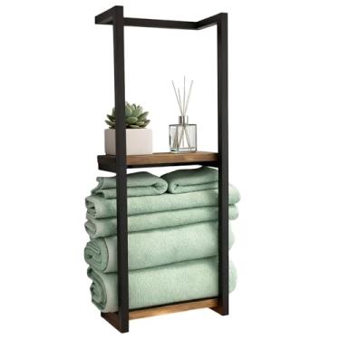 Imagem de Sanpyl Toalheiro Montado na Parede, Armazenamento Vertical de 2 Camadas Com Grande Capacidade para Decoração de Toalhas de Banheiro e Economia de Espaço, Preto (28,5x14x77cm)