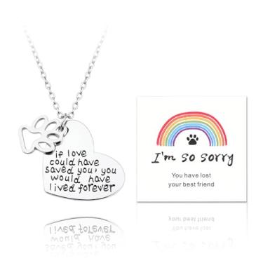 Imagem de YangQian Presente de simpatia para dono de animal de estimação, presente de memória para cães, gatos, luto, colar com estampa de pata, presente de perda de cachorro e gato, Zinco, Sem Pedra Preciosa