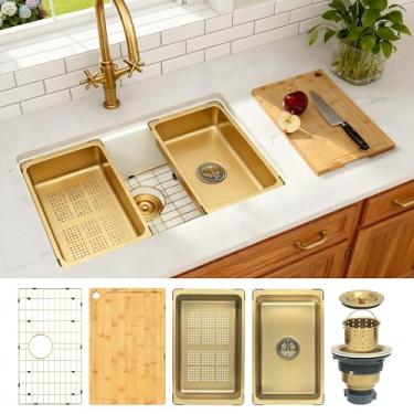 Imagem de Lonsince Pias de cozinha embutidas, pia composta de granito branco, pia de cozinha de tigela única (71 x 45 cm)