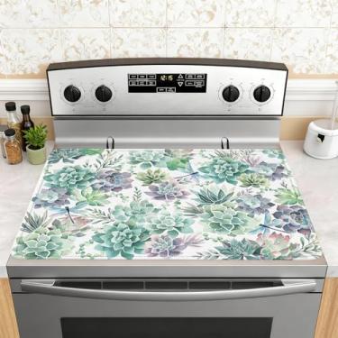 Imagem de Capa superior de fogão suculenta para fogão elétrico, tampa superior de fogão de cerâmica suculenta, capa de fogão de vidro resistente ao calor, protetor de fogão plano para trailer, tapete de secagem