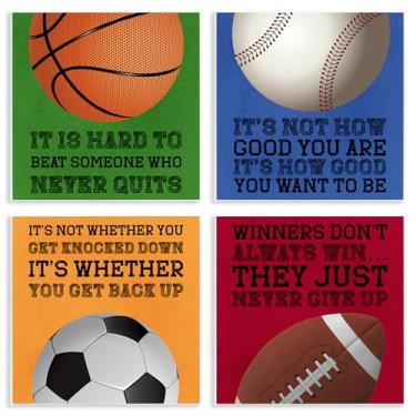 Imagem de Stupell Industries Conjunto de arte de placa de parede de 4 peças com determinação de esportes motivacionais, design de Marcus Prime, 12 x 12