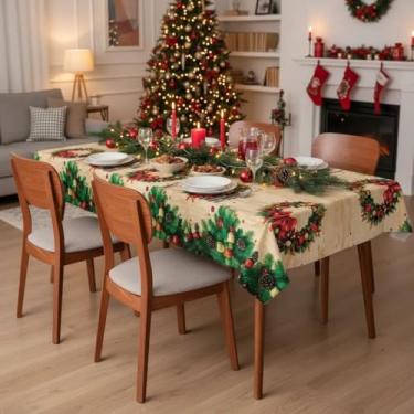 Imagem de Toalha De Mesa Térmica Impermeável Retangular 2,00X1,40 6 Lugares 1,50x1,40 4 Lugares 1,00X1,40 2 Lugares Sortidas Limpa Facil 100% PVC (Trenzinho de Natal, 2,00X1,40)