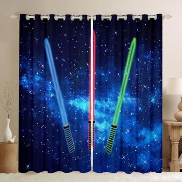 Imagem de Homewish Cortinas de janela com sabre de luz adolescentes e mulheres adultas, cortinas do universo galáxia para quarto, cortinas de sabre de luz verde vermelho azul para sala de estar, cortinas de