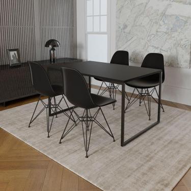 Imagem de Mesa Industrial Base Ferro Preto 137X90 Tampo Preto 4 Cadeiras Eiffel Ferro Preto Assento Preto