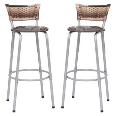 Imagem de Banqueta Altas Junco Cappuccino Estrutura Prata 70cm Para Balcão Cozinha, Bar, Bistrô, Americano Kit 02 Unidades - Itagold (Floral Marrom)