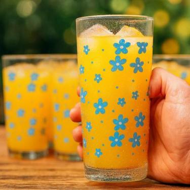 Imagem de Jogo de Copos de Vidro Long Drink Blue Flower 255ml 6 Peças Ruvolo