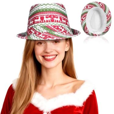 Imagem de MAGICLULU Ugly Sweater Fedora Hat Funny Christmas Holiday Hat Red and Green Ugly Sweater Party Hat Unisex Short Brim Hats Cow Boy Hat for Adults and Kids Xmas Party
