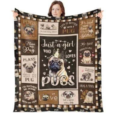 Imagem de Wxiben Cobertor de pug - Presentes de desenho animado de pug para mulheres, amantes de pugs, presentes de filhotes para meninos e meninas, donos de cães, cobertor de flanela macia para decoração de