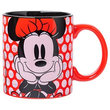 Imagem de Silver Buffalo Disney Minnie Mouse sentado branco com bolinhas vermelhas caneca de cerâmica, 590 ml