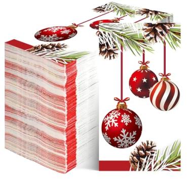 Imagem de Guardanapos de Natal descartáveis, 200 peças de guardanapos de papel de enfeite de Natal, toalhas de mão decorativas de papel de convidado de coquetel para banheiro, casa, cozinha, jantar, casamento