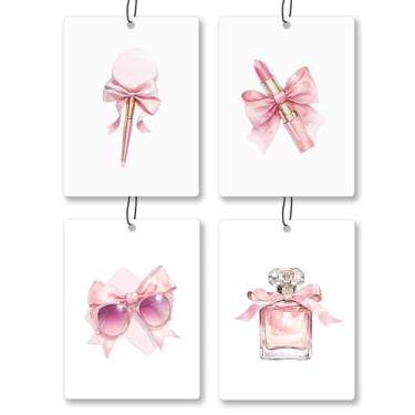 Imagem de Exqcom Aromatizador de ar para banheiro Coquette Preppy 4 peças, óculos de sol de batom com pincel rosa feminino, perfume, aromatizador de ar para mulheres, meninas, presentes, acessórios de carro